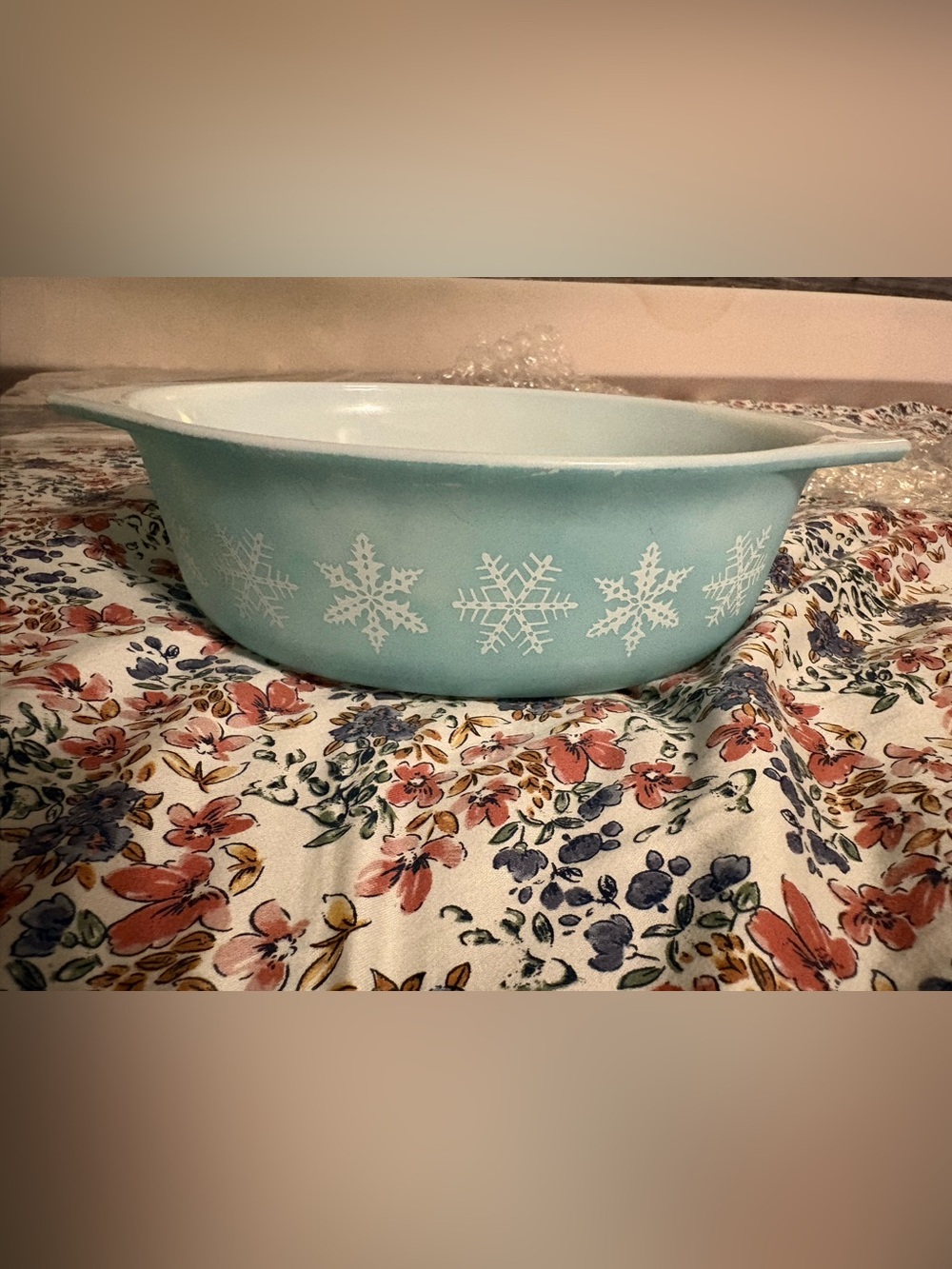 20- vintage Pyrex Light Blue Snowflake Oval Baking Dish